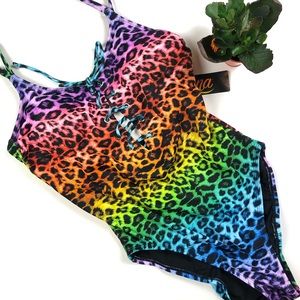 rainbow leopard print bathing suit